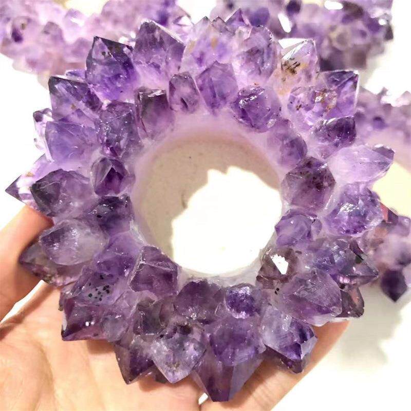 天然紫水晶簇超七扩香原石烛台欧式婚庆摆件浪漫家居客厅浪漫装饰
