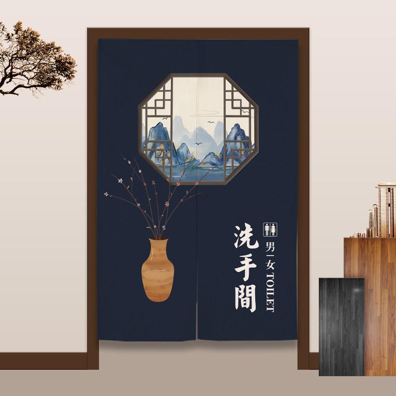 中式卫生间门帘古典洗手间半帘饭店餐厅中国风布艺挂帘厕所隔断帘