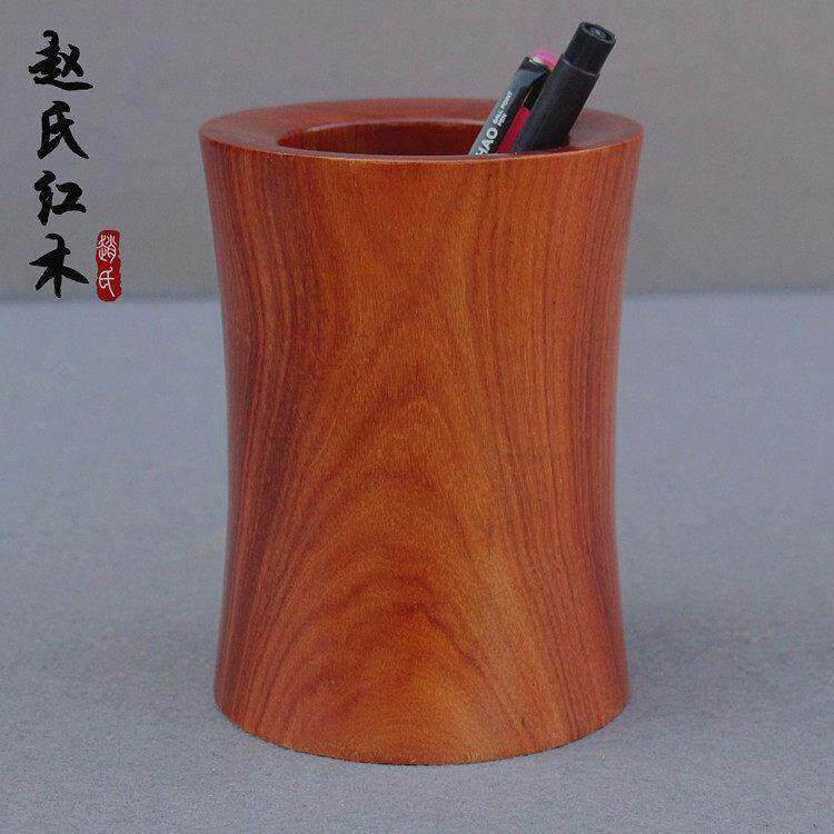 红木笔筒工艺品摆饰木雕刻笔筒实木紫檀红酸枝黑檀木质荷花笔筒