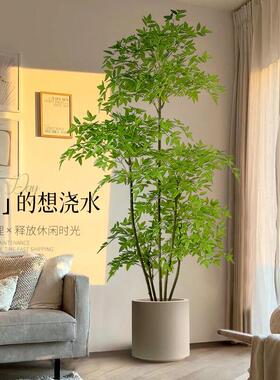 彷真绿色植物南天竹客厅植物室内盆栽高端轻奢沙发旁假树落地装饰