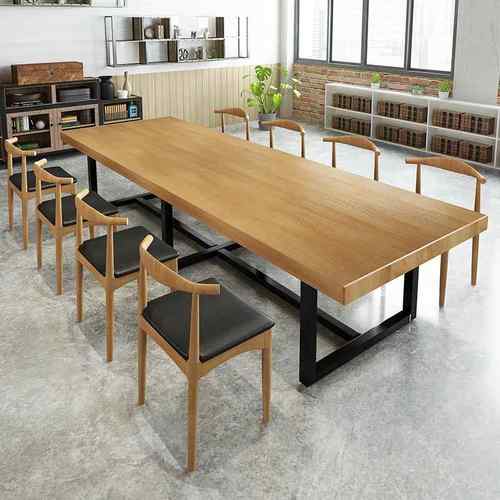 实木办公桌多人会议桌椅组合洽谈室长条型大班台职员工作电脑桌子