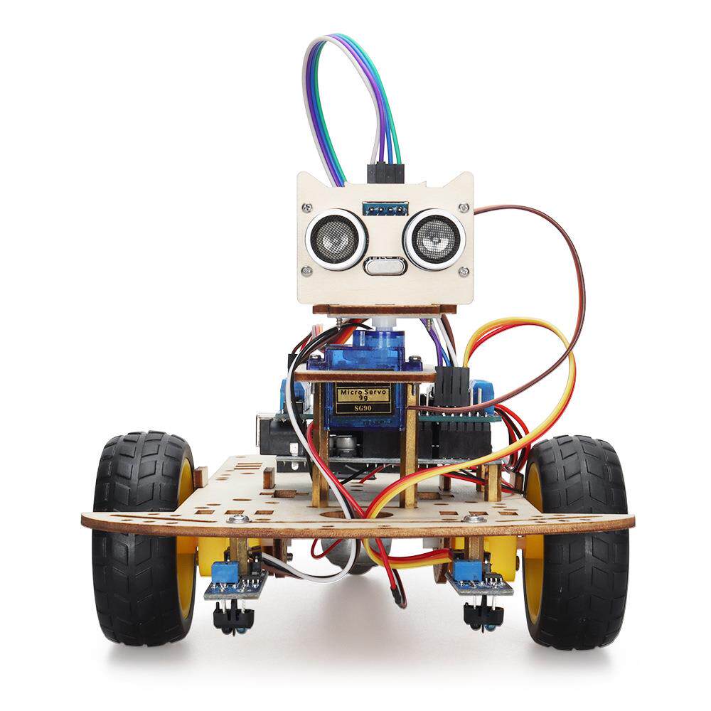 兼容arduino智能小车可编程两轮超声波避障DIY绘画小车机器人套件