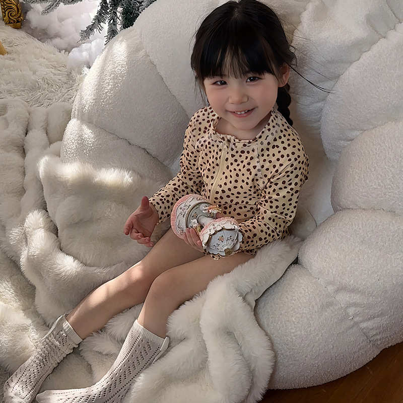 女童连体游泳衣韩版夏季中小童女宝宝豹纹长袖泳衣