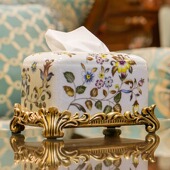 泽马欧式 饰摆件复古陶瓷多功能遥控器收纳盒 纸巾盒家用客厅茶几装