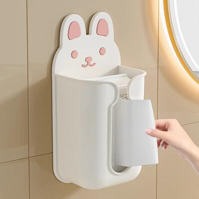 Cute Cartoon Tissue Box Wall-Mounted No-Drill Tissue Dispens