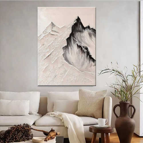 手绘立体肌理油画奶油风客厅背景墙装饰画白色山风景卧室餐厅挂画