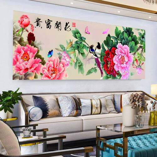 花开富贵十绣202花4新款客厅卧室床线头画牡丹鸟蝴VEE字蝶手工自