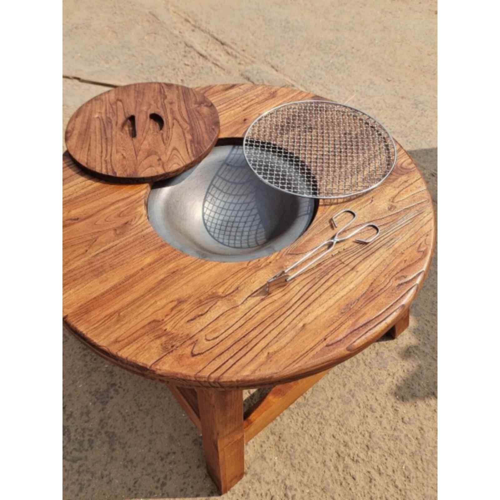 老榆木围炉茶桌实木小圆桌复古原木阳台煮茶桌户外围炉烧烤火锅桌,商业/办公家具,火锅桌,淘宝优惠券,粉丝福利购,淘宝优惠卷