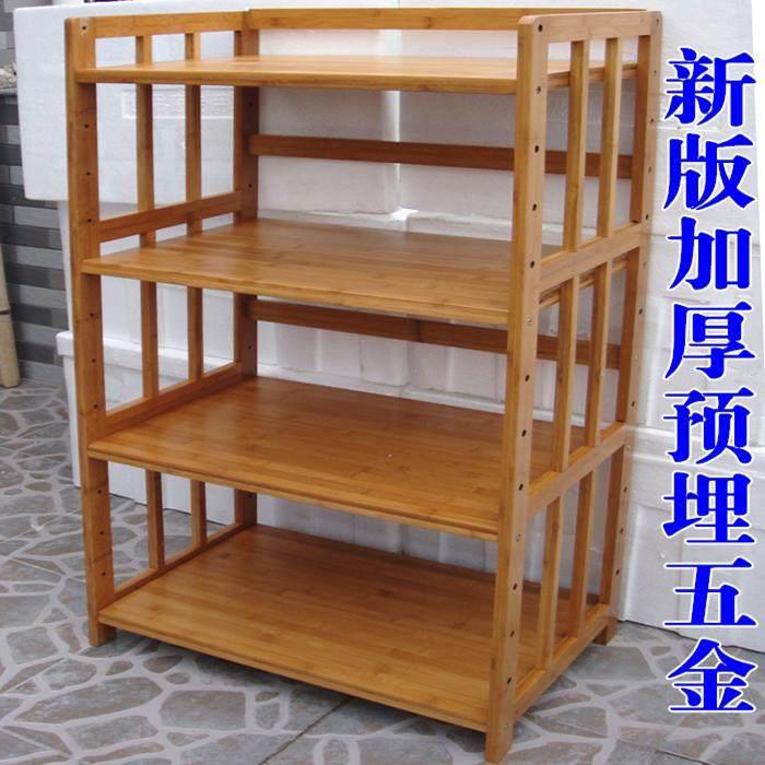 楠竹加厚实木厨房置物架收纳微波炉架子三四五层竹储物餐边架包邮