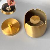 高档金色不锈钢烟缸带盖子创意个性 防飞 潮流金属烟灰缸车载封闭式