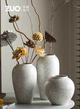 景镇240120白陶插花瓶摆件客厅插花侘寂风插花装饰高级感鲜花瓷干