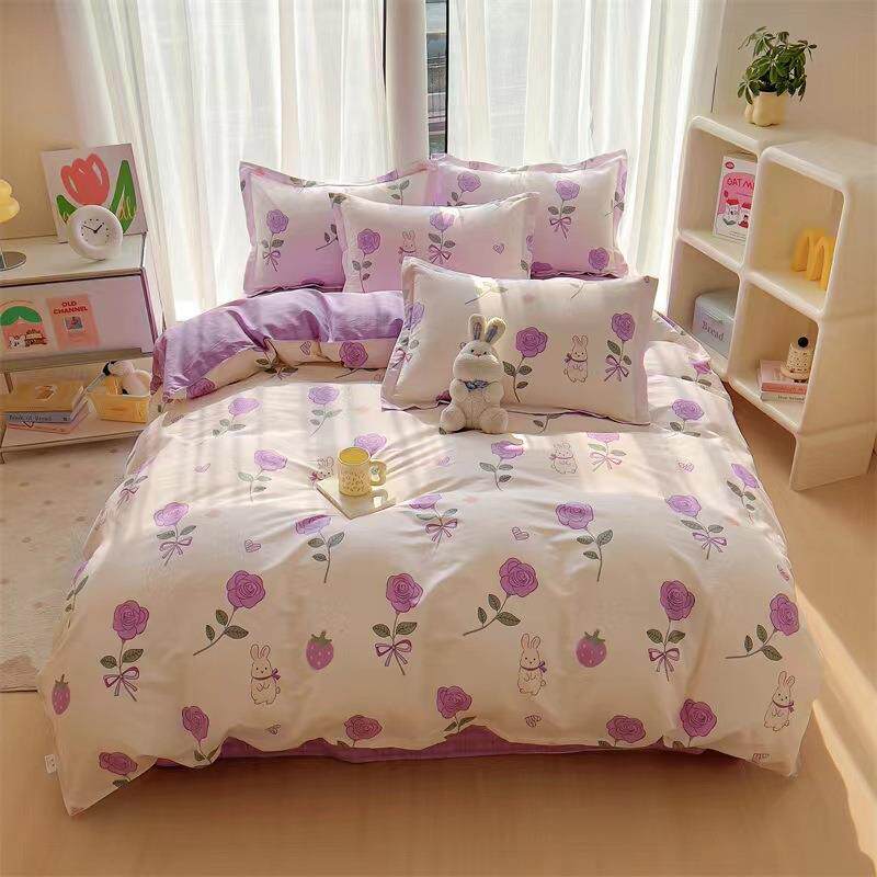 全棉小清新四件套春夏斜纹纯棉印花学生宿舍三件套公主床上用品