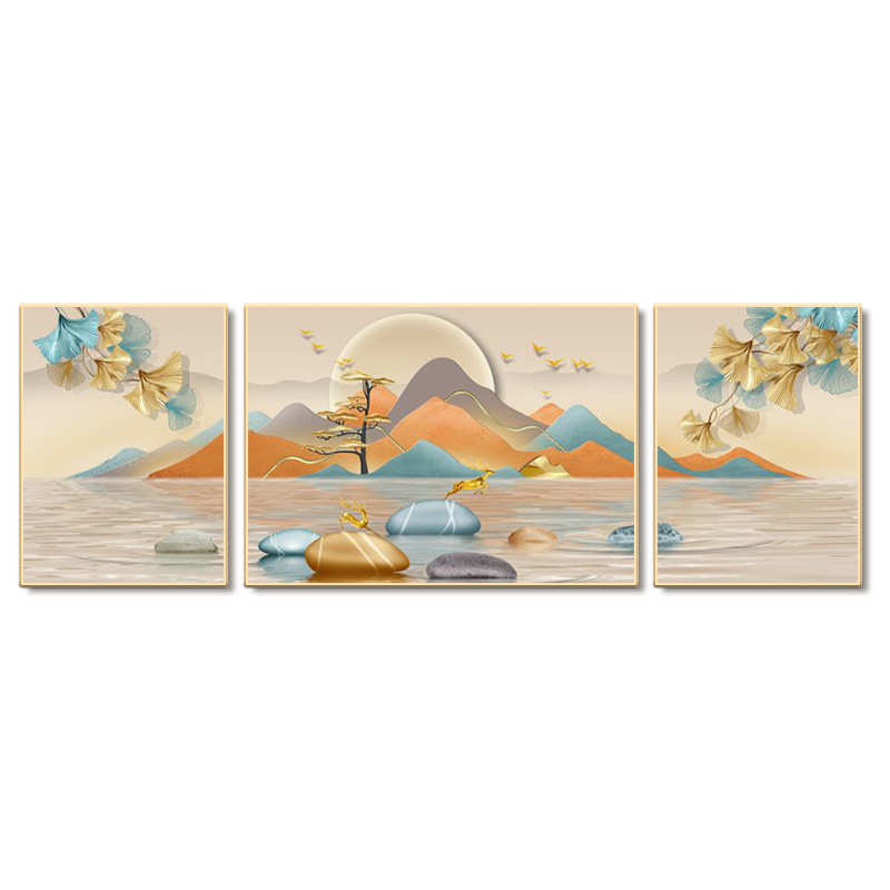 奢装饰画客厅艺术挂画现代入户轻大气抽象三联玄关现代雅致