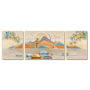 奢装饰画客厅艺术挂画现代入户轻大气抽象三联玄关现代雅致