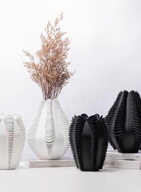现代极简创意树脂几何鳞片花瓶摆件售楼部玄关茶几桌面花器装饰品