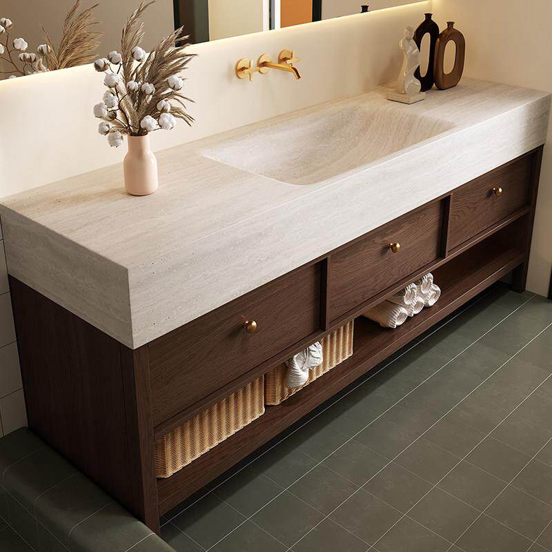 落地款浴室柜组合卫生间洗漱台洗手洗脸岩板陶瓷无缝热弯一体盆