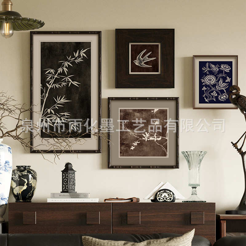 中古风客厅背景墙装饰画法式复古玄关柜组合挂画小众艺术高级壁画图片
