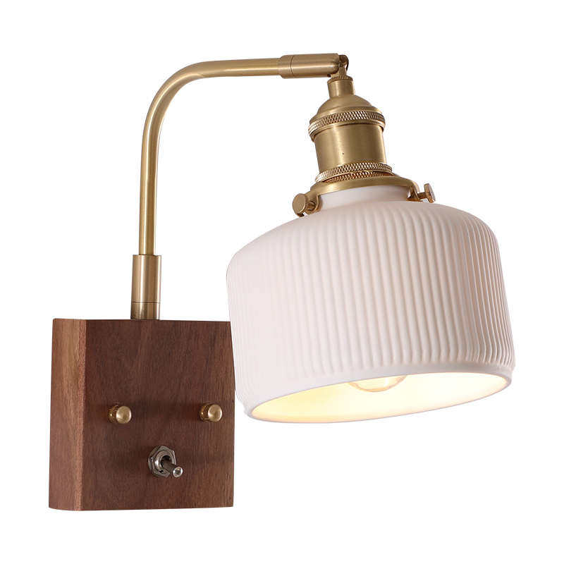 日式黑胡桃木简约带开关卧室温馨民宿床头灯复古黄铜玻璃陶瓷壁灯,家装灯饰光源,客厅吊灯,淘宝优惠券,粉丝福利购,淘宝优惠卷