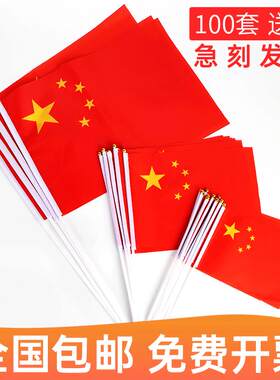手摇小国旗8号7号6号中国国旗家用装饰校园手拿手持手挥旗五星红旗小号国旗手举小红旗装饰户外型小旗子带杆