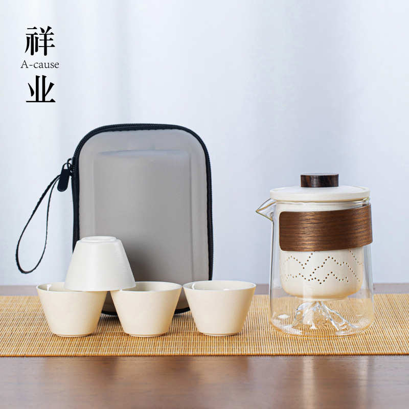 便携式玻璃旅行茶具个人专用随身包快客杯套装户外功夫泡茶壶茶杯