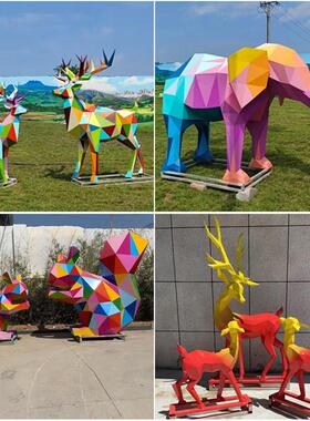 不锈钢卡通几何长颈鹿切面熊猫雕塑公园兔子大象松鼠马动物人摆件