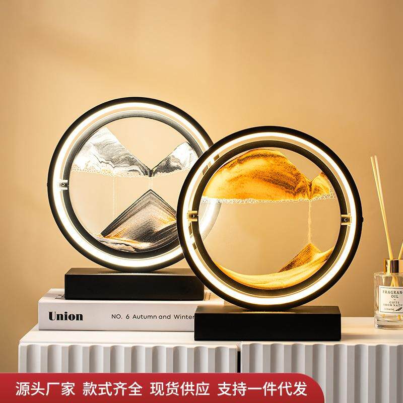 创意翻转流沙画沙漏摆件艺术客厅玄关办公室装饰品流沙画书房台灯
