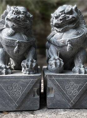 石雕狮子公母一对石狮子看门镇宅小石狮天然原石青石石头门口摆件