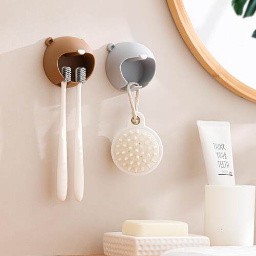 Wholesale No-Drill Bear-Shaped Toothbrush Holder Wall-Mounte