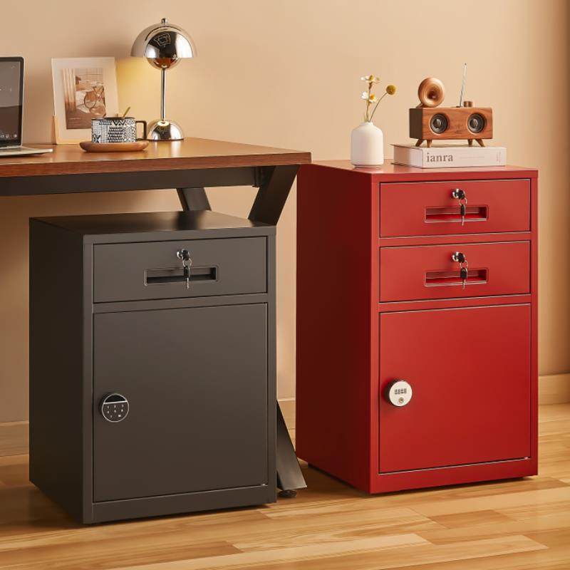 桌下指纹抽屉柜可移动密码斗门柜带锁收纳储物柜小矮柜铁艺小柜子