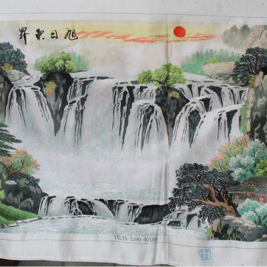 厂家生产苏绣绣片办公室客厅装饰画手工刺绣家居挂画源远流长