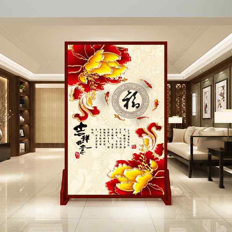 中式屏风隔断客厅遮挡室内现代简约双面布艺入户玄关落地座屏