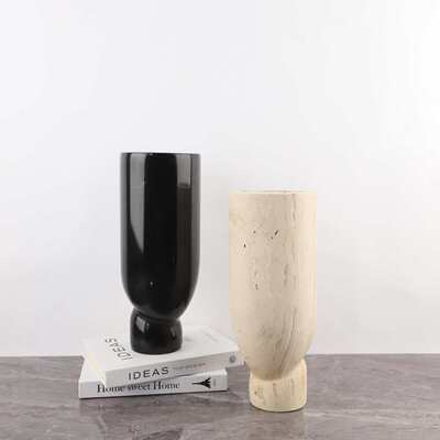 欧式轻奢侘寂风天然大理石洞石干花花瓶摆件客厅卧室玄关家居饰品