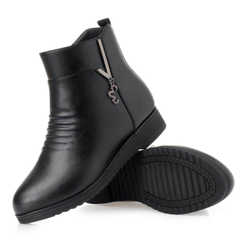 新款妈鞋棉鞋女冬软季中年真皮底短妈靴平底皮鞋加绒靴子中老年秋