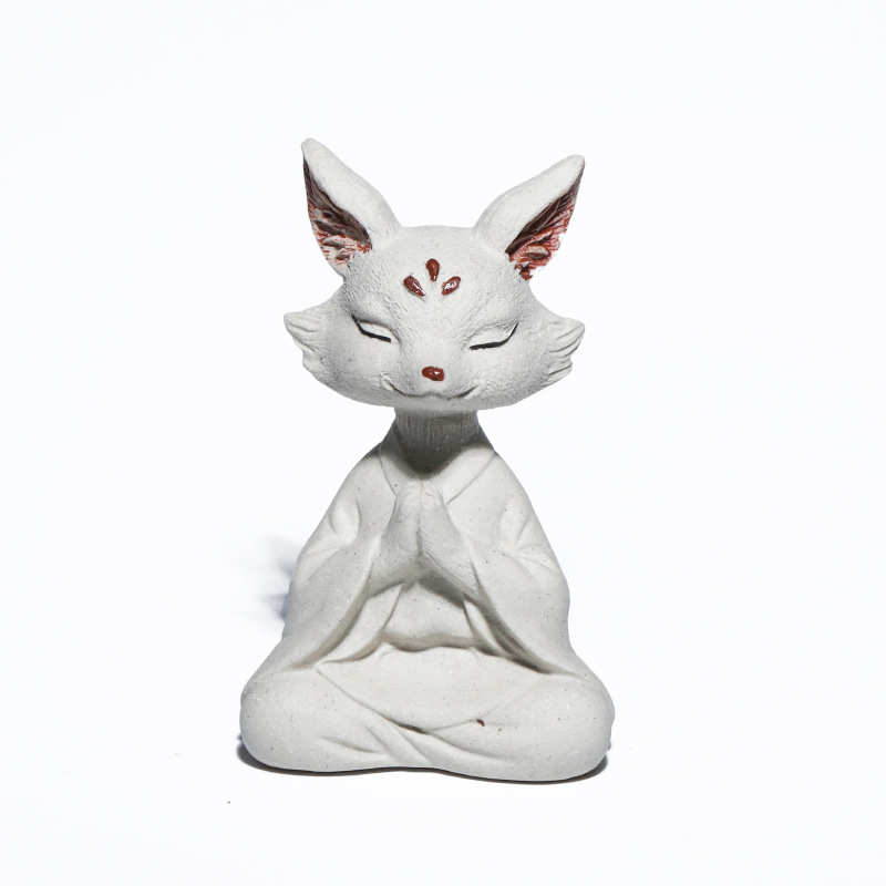 宜兴紫砂茶宠狐狸手工小摆件禅意九尾狐雕塑茶桌创意茶玩可养厂家