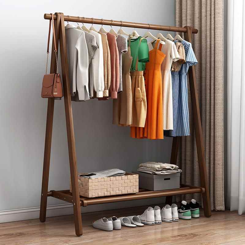 落地衣帽架卧室简易挂衣架家用实木衣服架子门后晾衣架鞋架一体