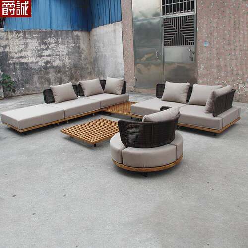 户外沙发柚木组合别墅酒店样板房藤编椅露台室外庭院设计师家具