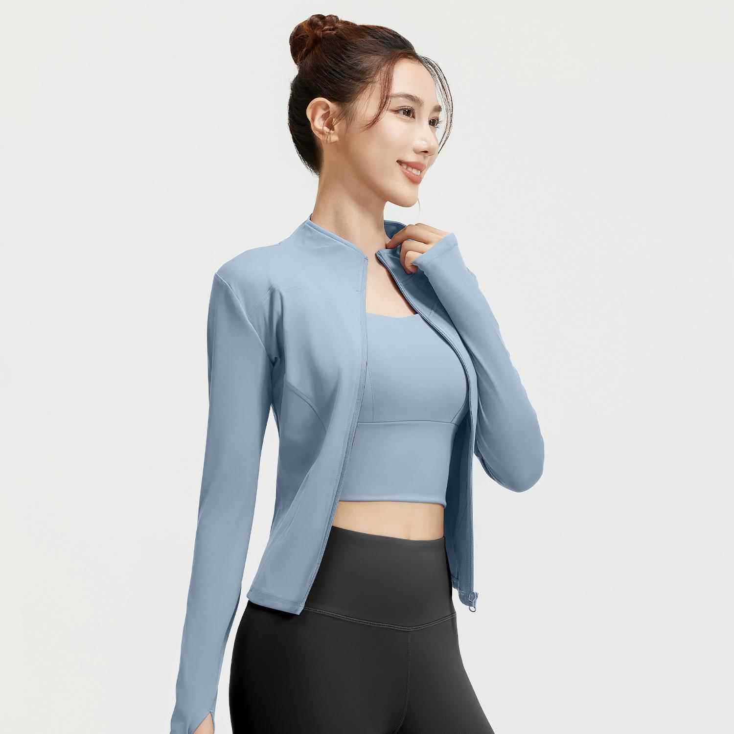 cardigan top slim stand jacket yoga tight sleeve fit sports