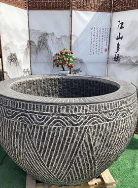 青石鱼缸盆彷古石雕水缸老式庭院石缸石头圆缸纯手工石盆室外石槽