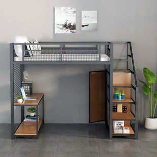 北欧铁艺高架床成人儿童阁楼床小户型上床下桌省空间铁架床单上层
