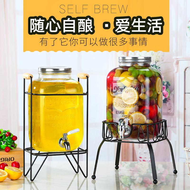 家用果汁罐10斤透明饮料桶玻璃酵素桶梅森罐密封罐带龙头泡酒瓶