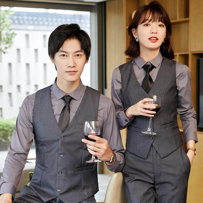男女同款酒店前台工作服饭店餐饮酒吧 KTV服务员马甲三件套职业装
