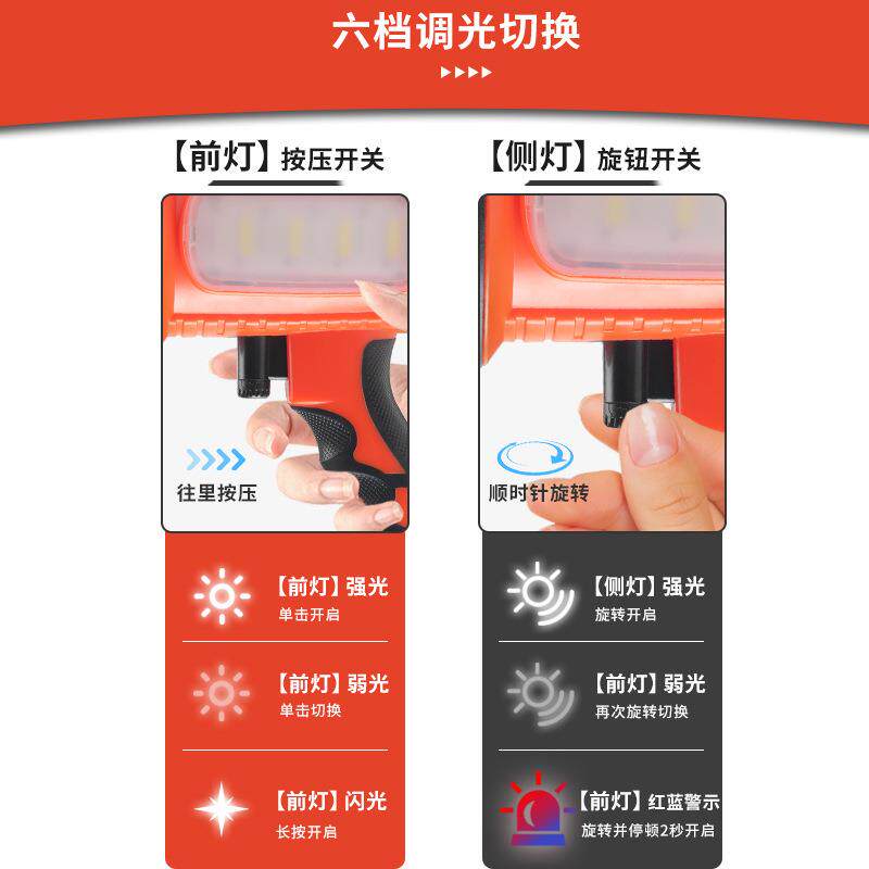 LED手提多功能探照灯家用户外停电应急灯防水车用红蓝警示照明灯