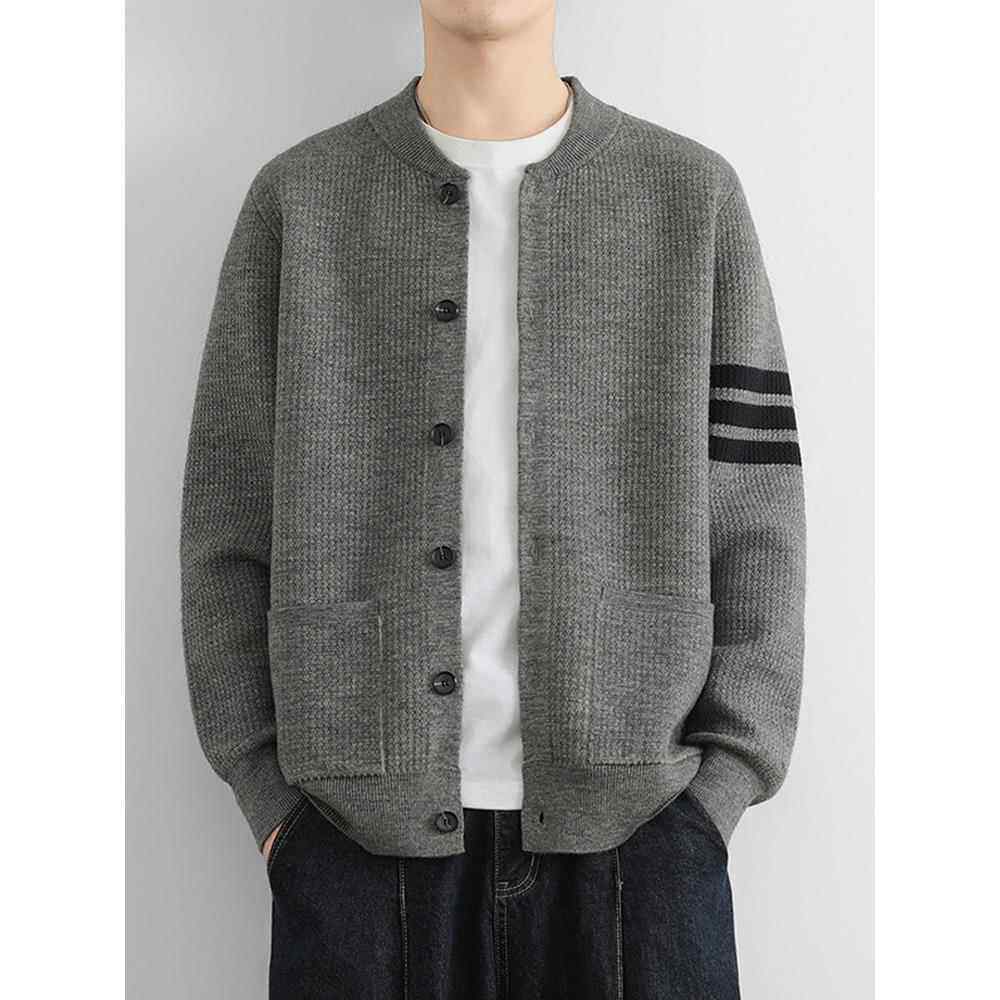 香港休闲针织开衫外套男士春秋季2025新款羊绒毛衣夹克拼色高级感