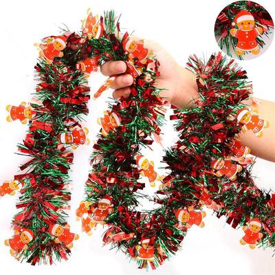 Christmas Tinsel Santa Stocking Gingerbread Man Garland Deco