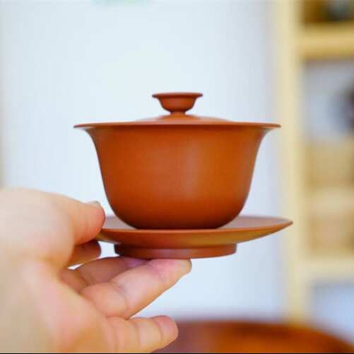 云南建水紫陶原矿二次复烧三才杯全手工制盖碗防烫功夫茶具泡茶杯