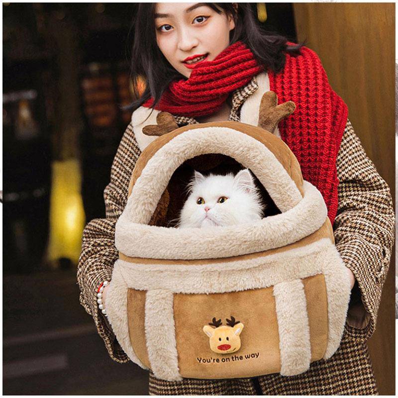 新款直销猫包动物造型揣手包秋冬猫咪狗狗便携双肩太空背包宠物外