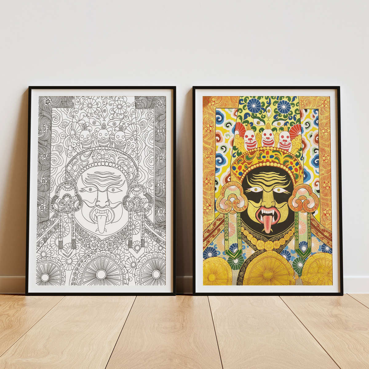 扎基拉姆唐卡手绘diy 涂色描金线稿 西藏热贡唐卡自己画 绘画填色