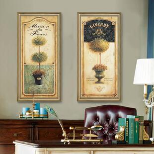 走廊过道墙画油画复古简美壁画轻奢挂画 饰画入户竖版 美式 玄关装