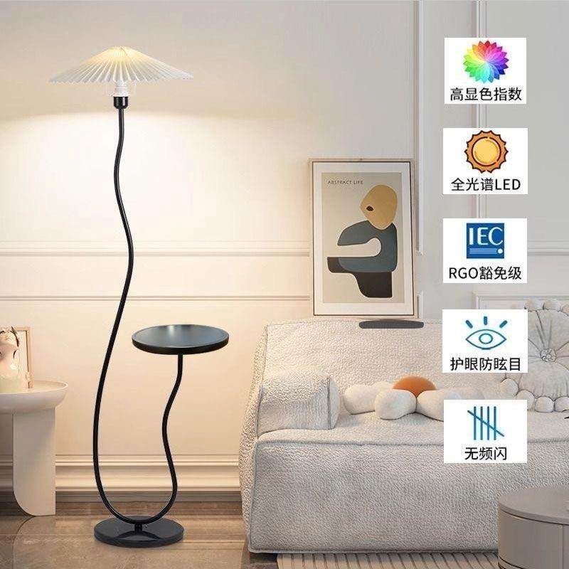 法式奶油风弯管落地灯置物架客厅卧室沙发旁边茶几艺术覆古气氛灯