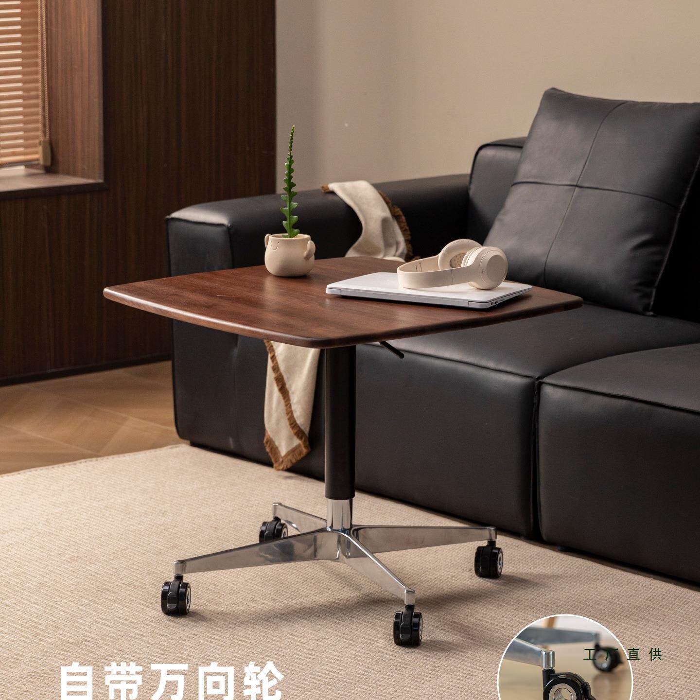 美实黑胡桃木几移动茶圆桌客厅家用F998T5HH小北户型木方形中古风